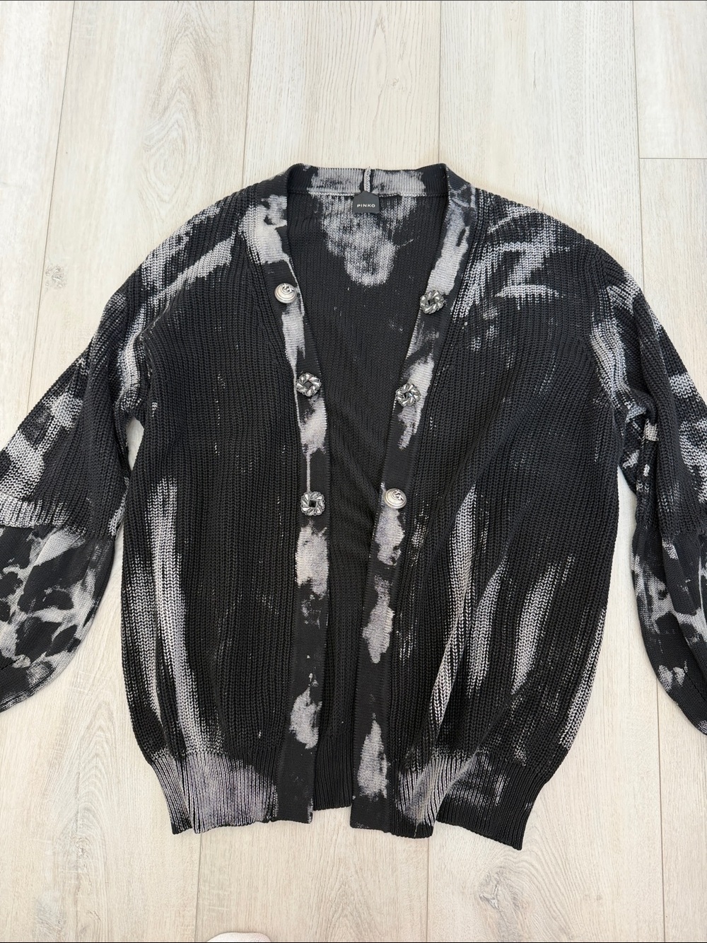 Pinko Abstract Print Cotton Knit Cardigan Sweater Size Large